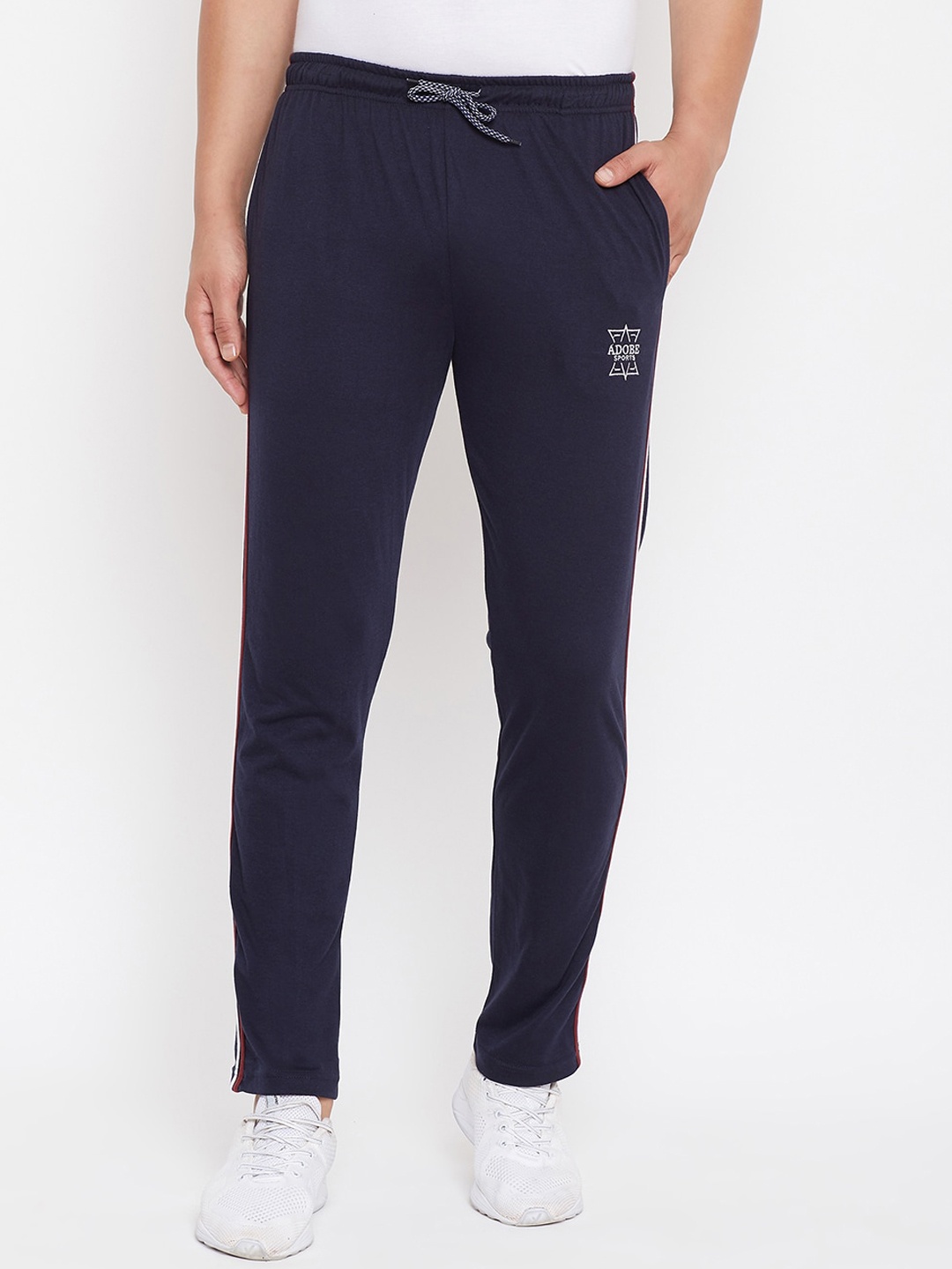 

Adobe Men Navy Blue Solid Straight-Fit Track Pants
