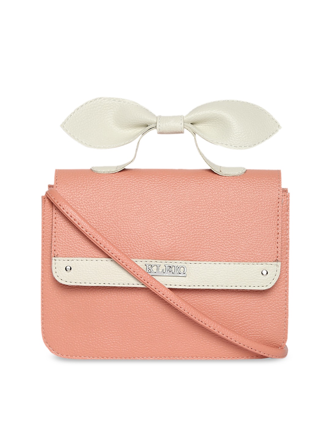 

KLEIO Color-Blocked Top Bow Sling Bag, Peach