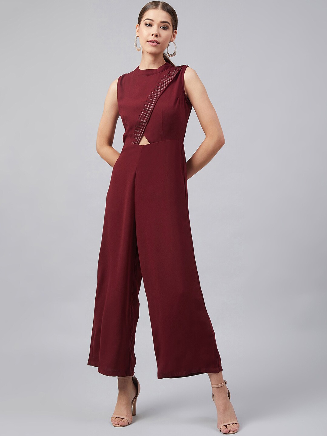 

Marie Claire Women Maroon Solid Basic Jumpsuit