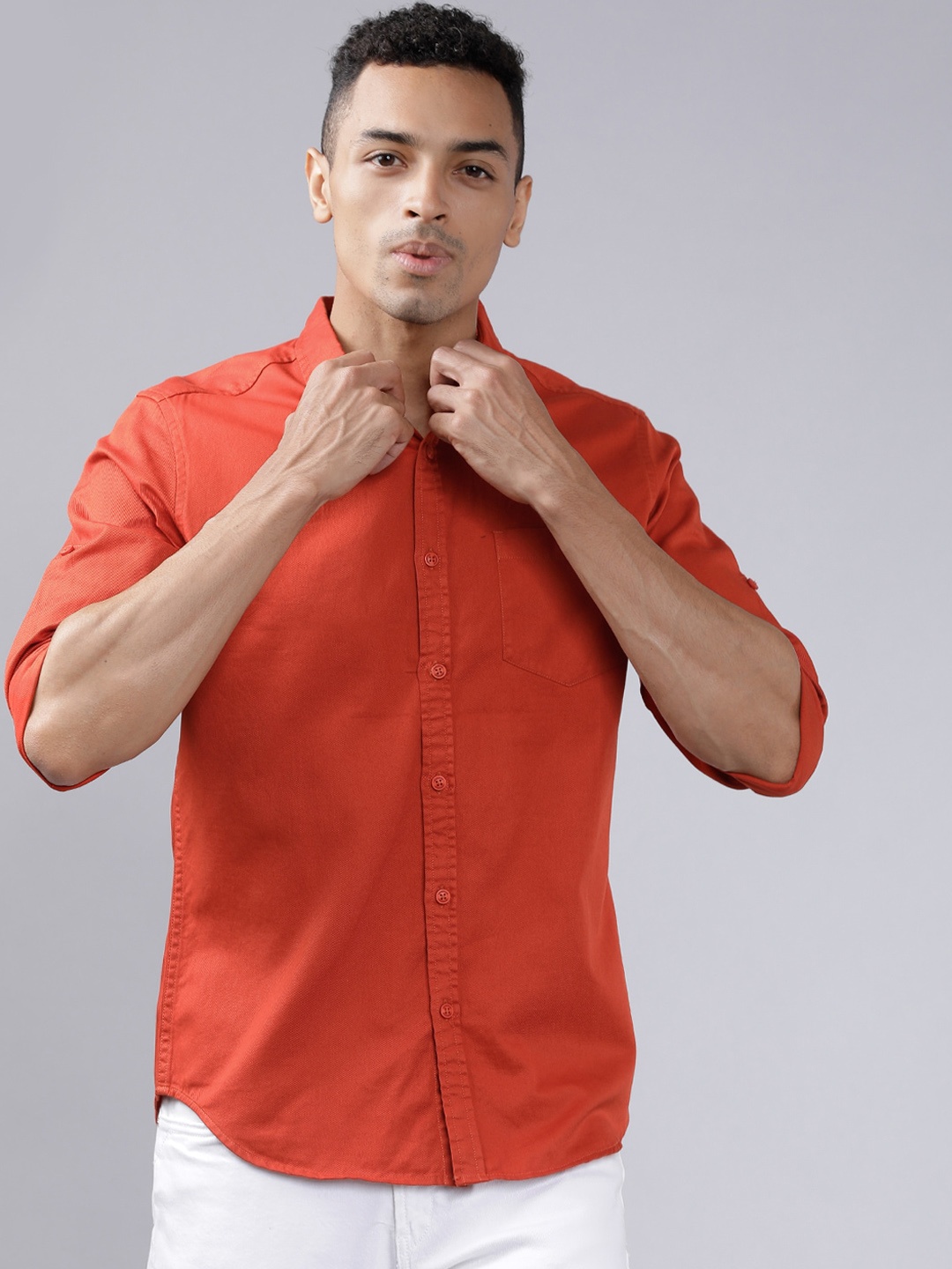 

LOCOMOTIVE Men Rust Brown Slim Fit Solid Casual Shirt