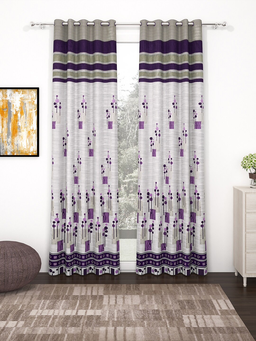 

Story@home Purple & Grey Set of 2 Premium Jacquard 350GSM Room Darkening Eyelet Long Door Curtains