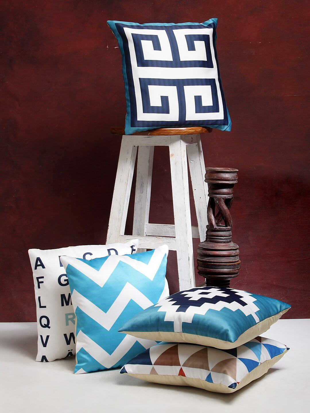 

HOSTA HOMES Multicoloured Set of 5 Geometric Square Cushion Covers, Multi