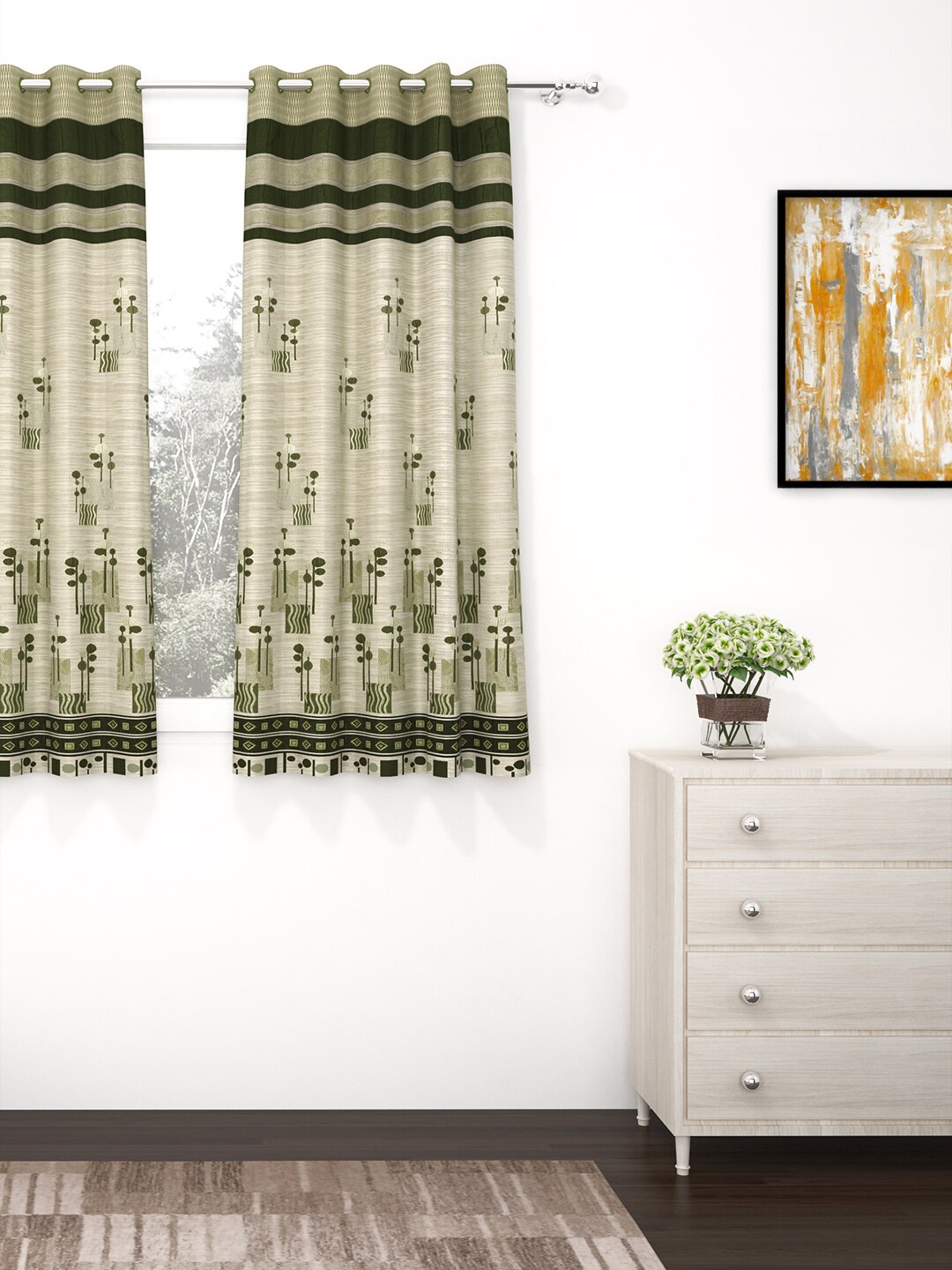 

Story@home Green Premium Jacquard 350GSM Room Darkening Eyelet Single Window Curtain