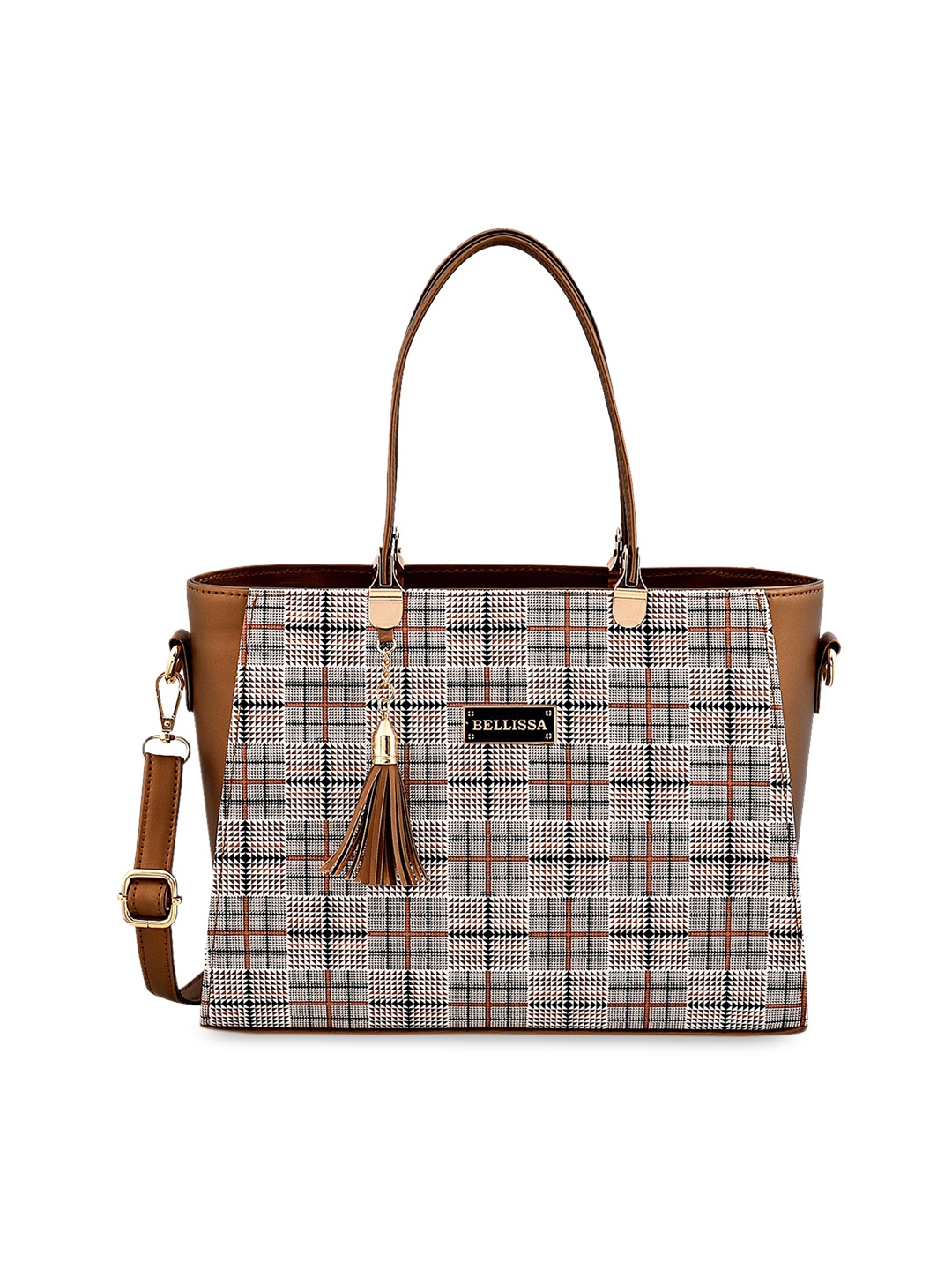 

Bellissa Brown Checked Design Handheld Bag