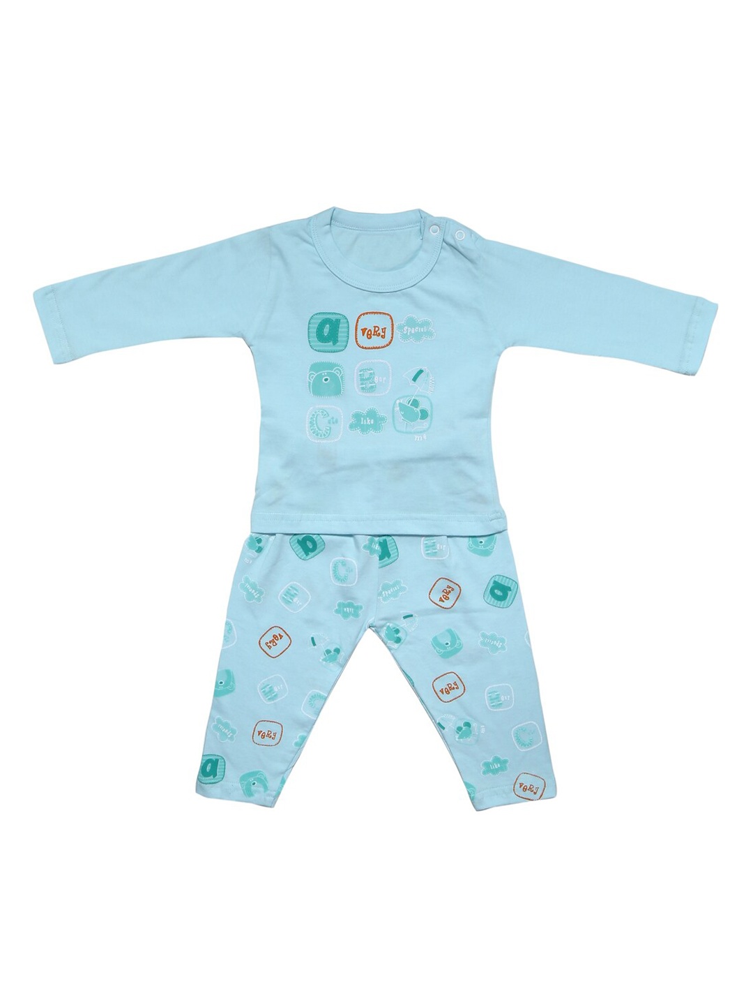 

YK Unisex Kids Blue & Green Printed Night suit