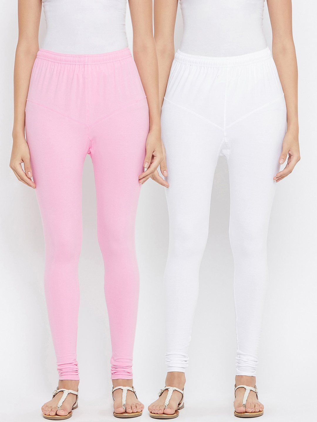 

Tulsattva Women Pack Of 2 Solid Churidar-Length Leggings, Pink