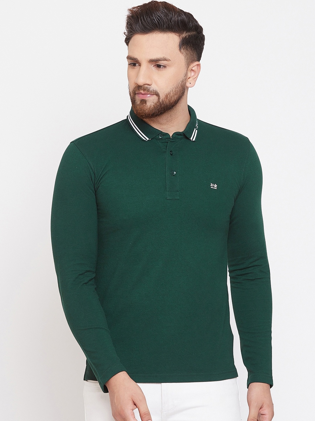 

Okane Men Green Solid Polo Collar T-shirt
