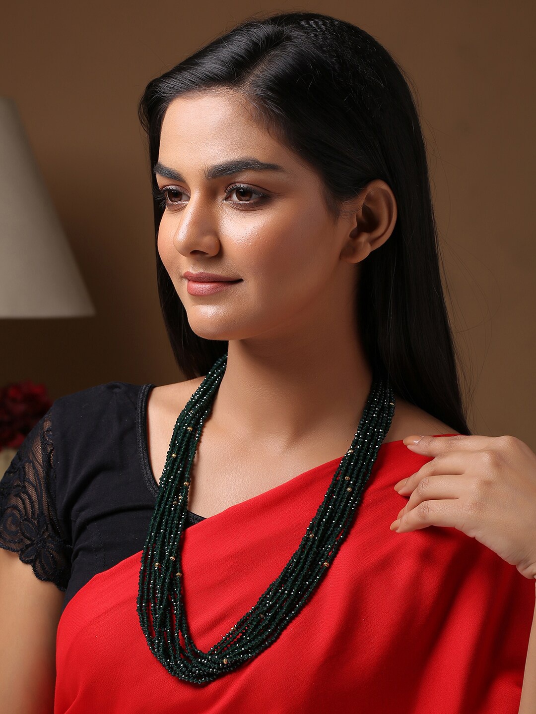 

Shoshaa Green Gold-Plated Onyx Studded Statement Necklace
