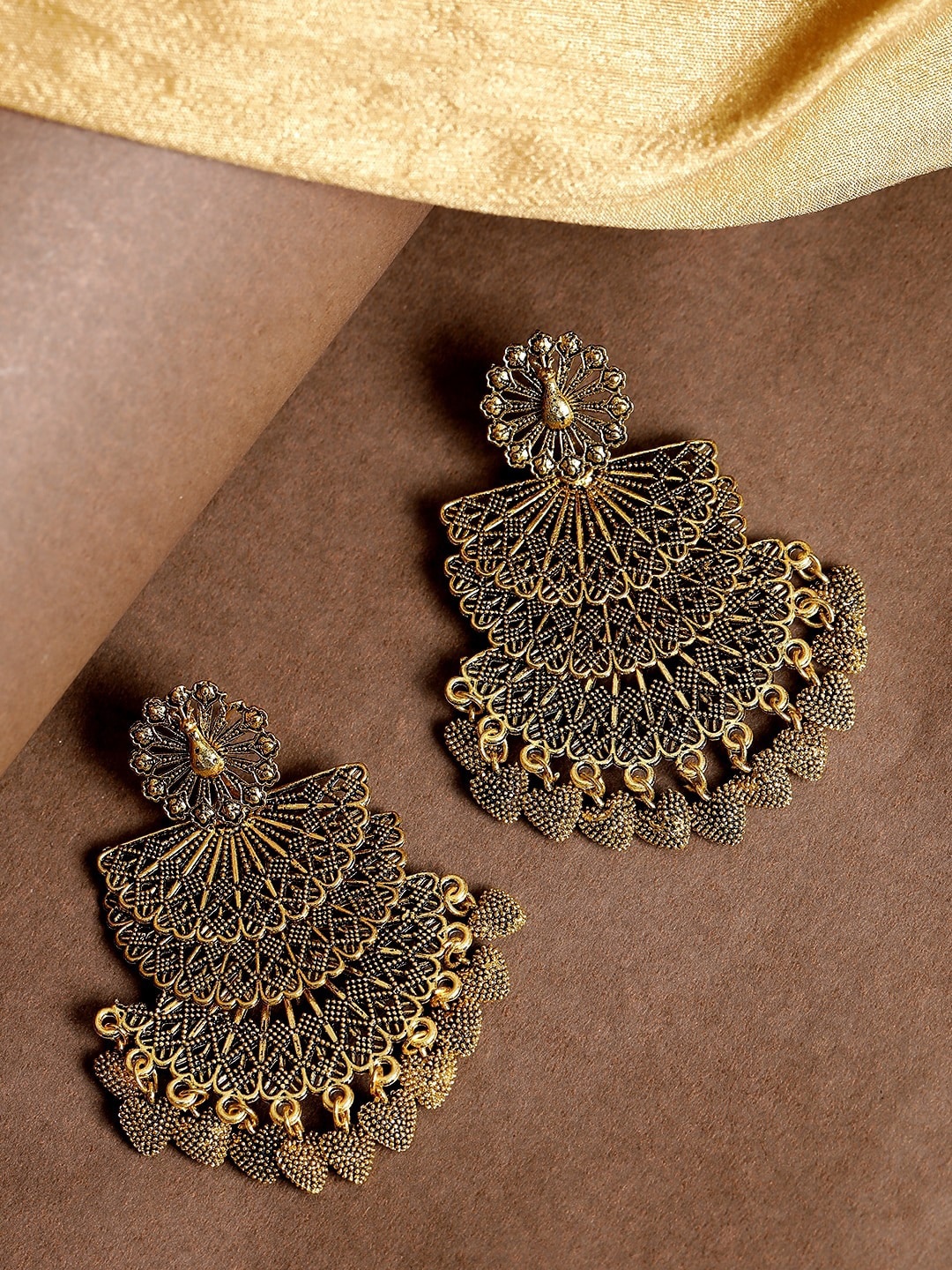

ANIKAS CREATION Gunmetal-Toned Gold-Plated Contemporary Drop Earrings, Metallic