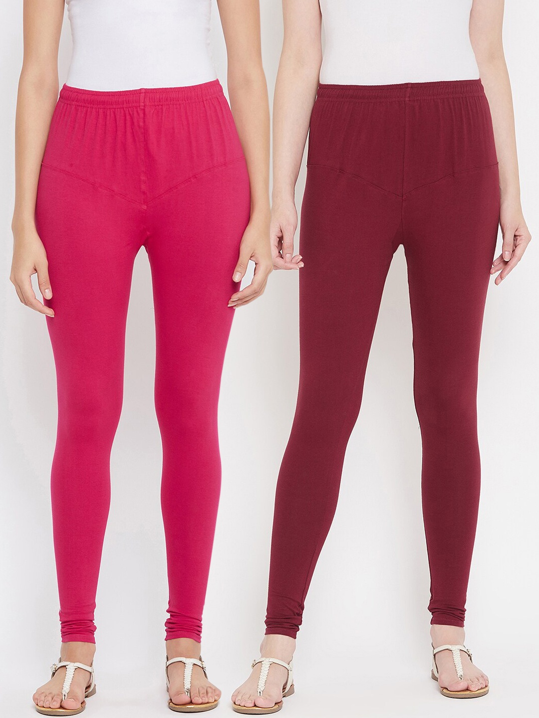 

Tulsattva Women Pack Of 2 Solid Churidar-Length Leggings, Fuchsia