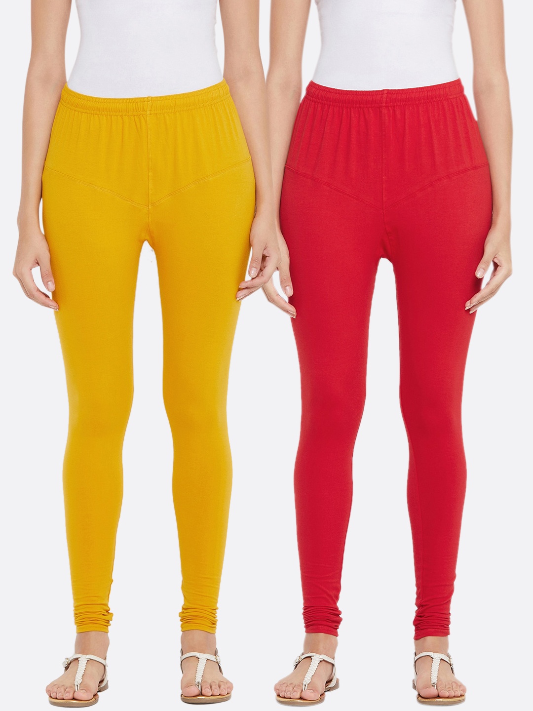 

Tulsattva Women Pack Of 2 Solid Churidar-Length Leggings, Red