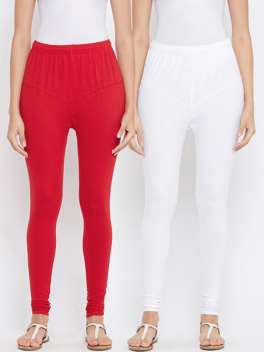 

Tulsattva Women Pack Of 2 Solid Churidar-Length Leggings, Red