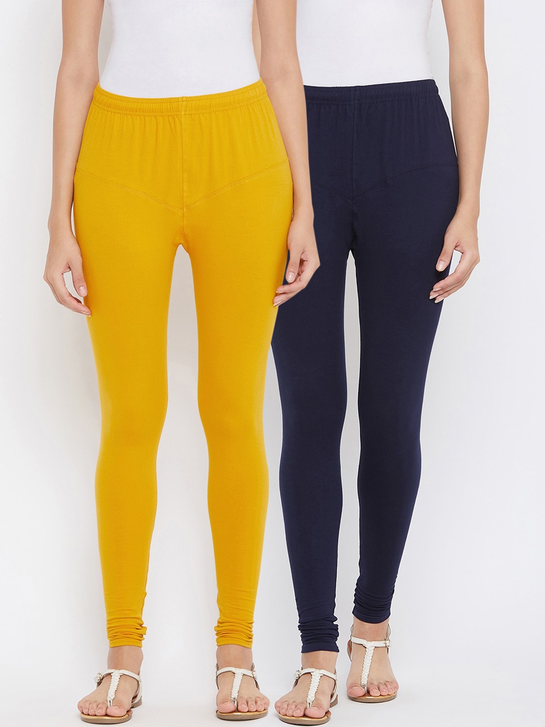 

Tulsattva Women Pack Of 2 Navy Blue & Yellow Solid Churidar-Length Leggings