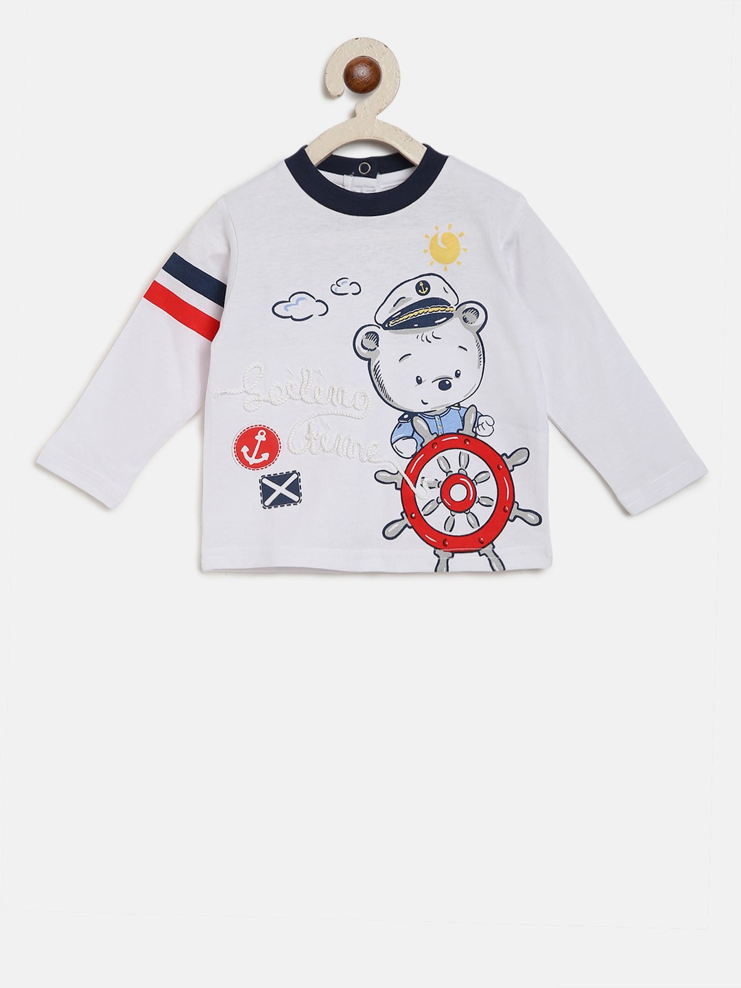 

Chicco Infant Boys White & Blue Printed Round Neck T-shirt
