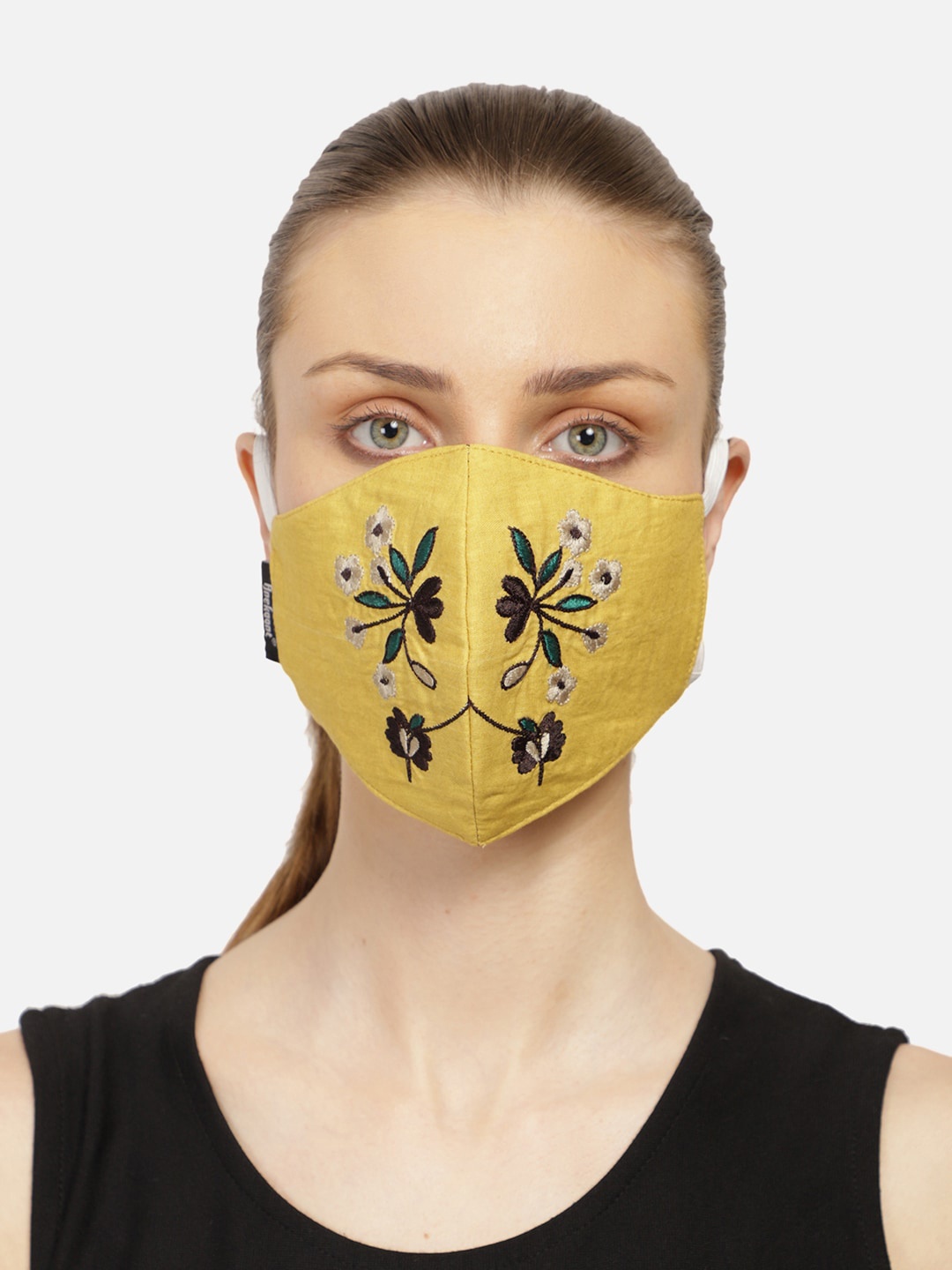 

Anekaant Women Mustard Yellow Embroidered 3-Ply Anti-Pollution Reusable Cloth Masks