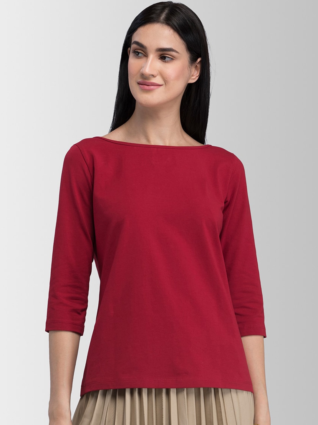 

FableStreet Women Maroon Solid Knitted Top