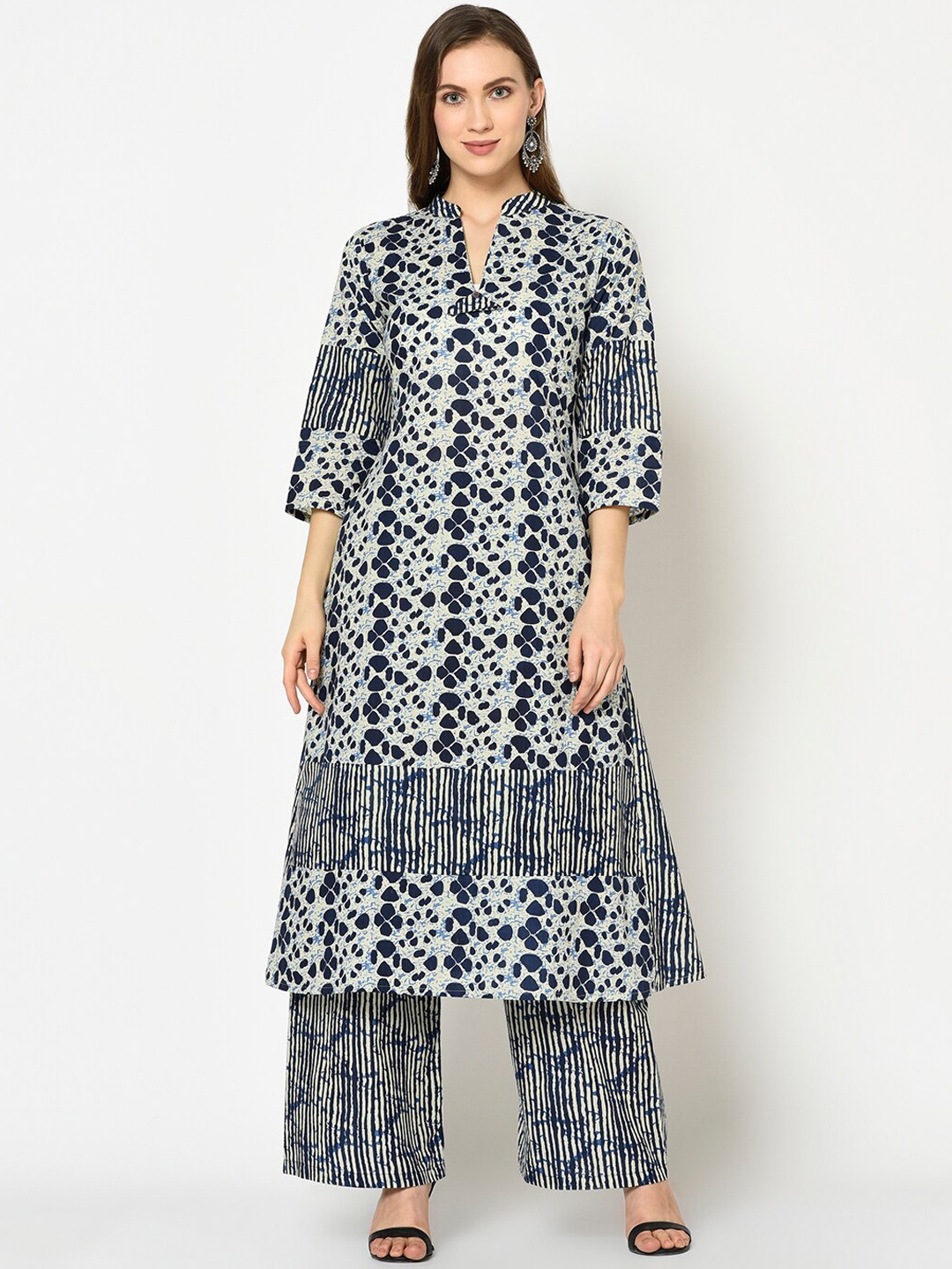 

Yufta Women Cream-Coloured & Blue Printed Kurta with Palazzos