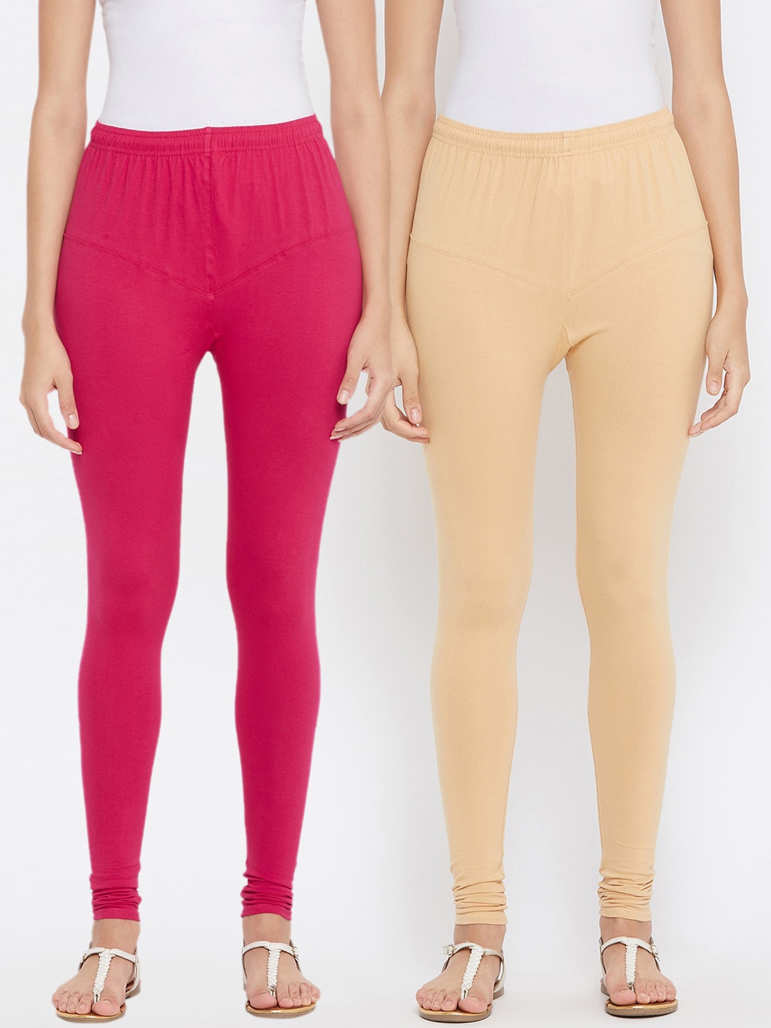 

Tulsattva Women Pack Of 2 Solid Churidar-Length Leggings, Fuchsia
