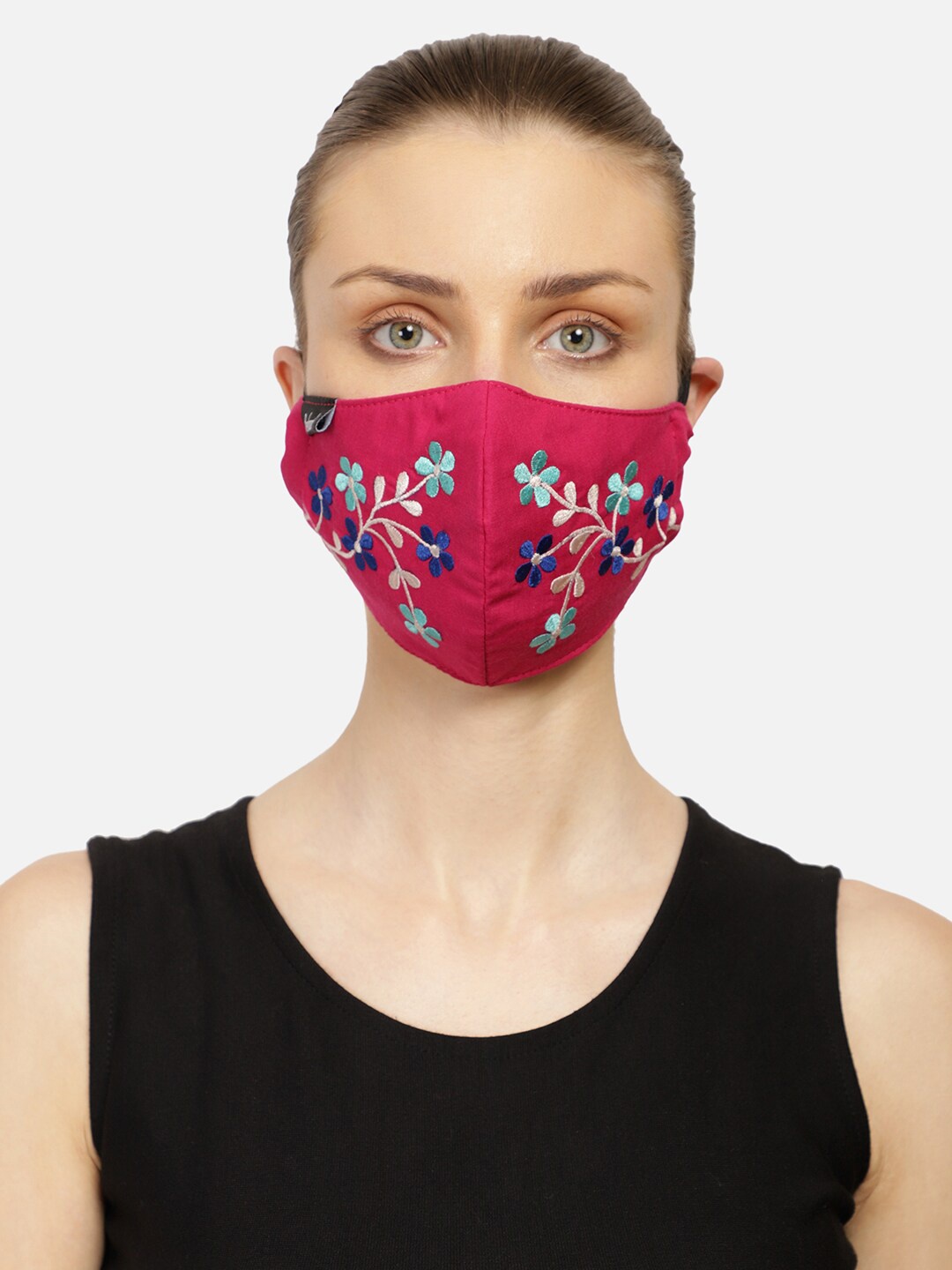 

Anekaant Women Pink 3-Ply Reusable Floral Embroidered Cotton Fabric Mask