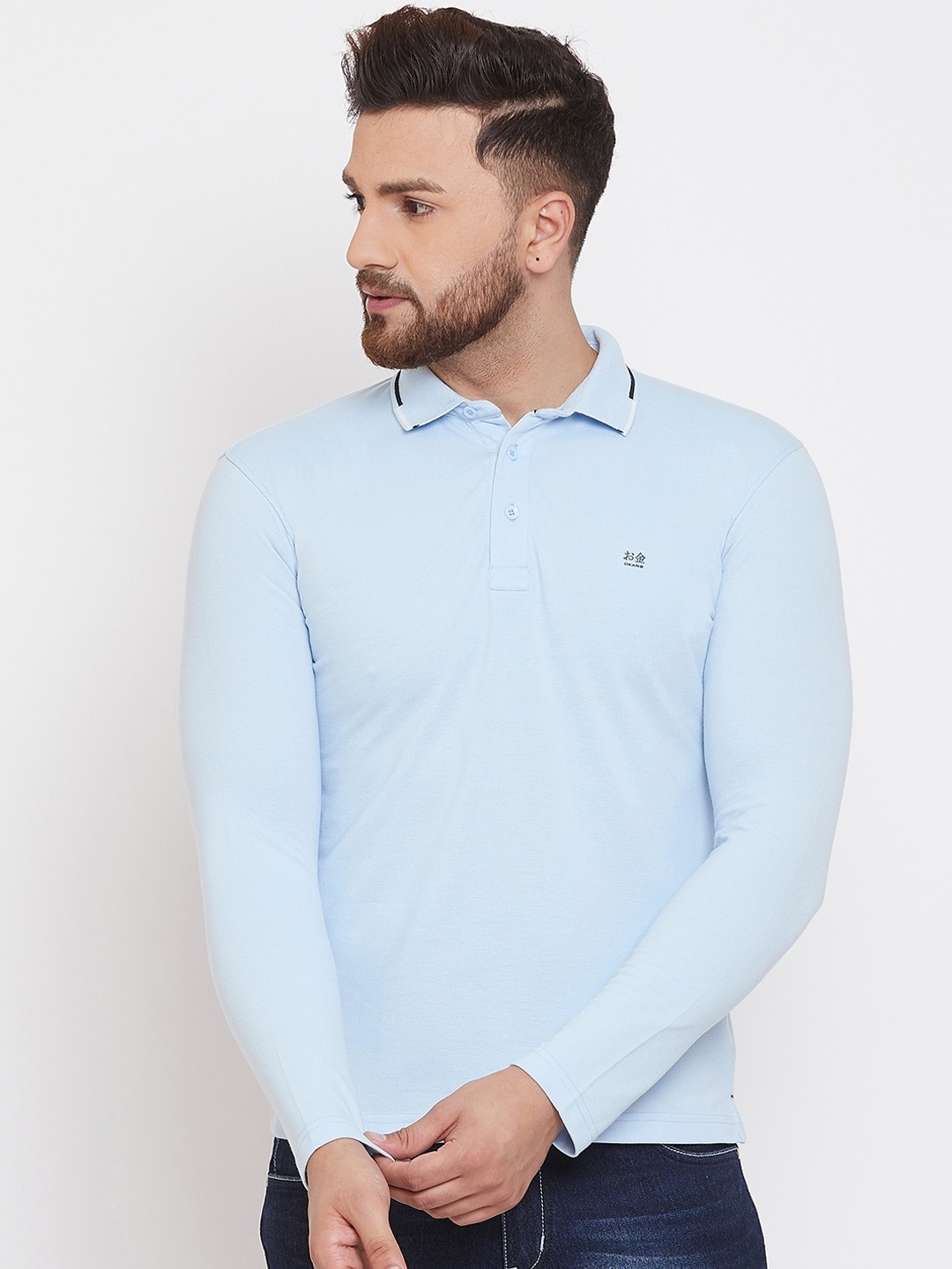 

Okane Men Blue Solid Polo Collar T-shirt