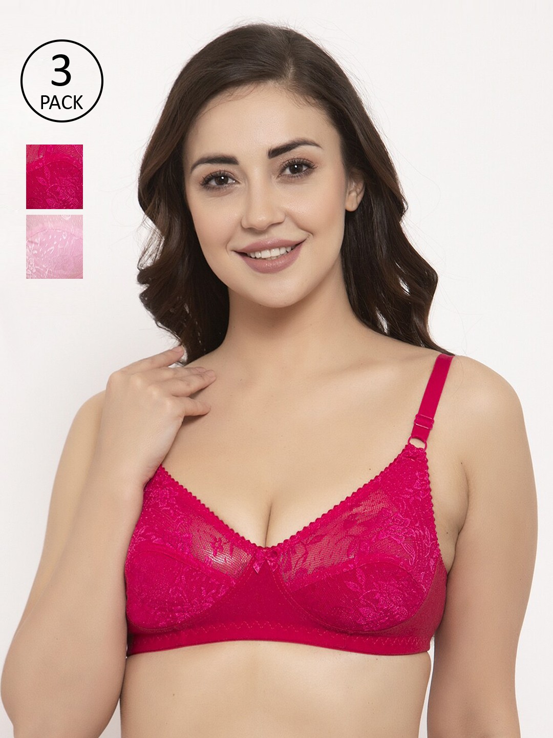 

GRACIT Pack Of 3 Pink Self Design Non-Wired Non Padded Balconette Bras PW3-07-07-10