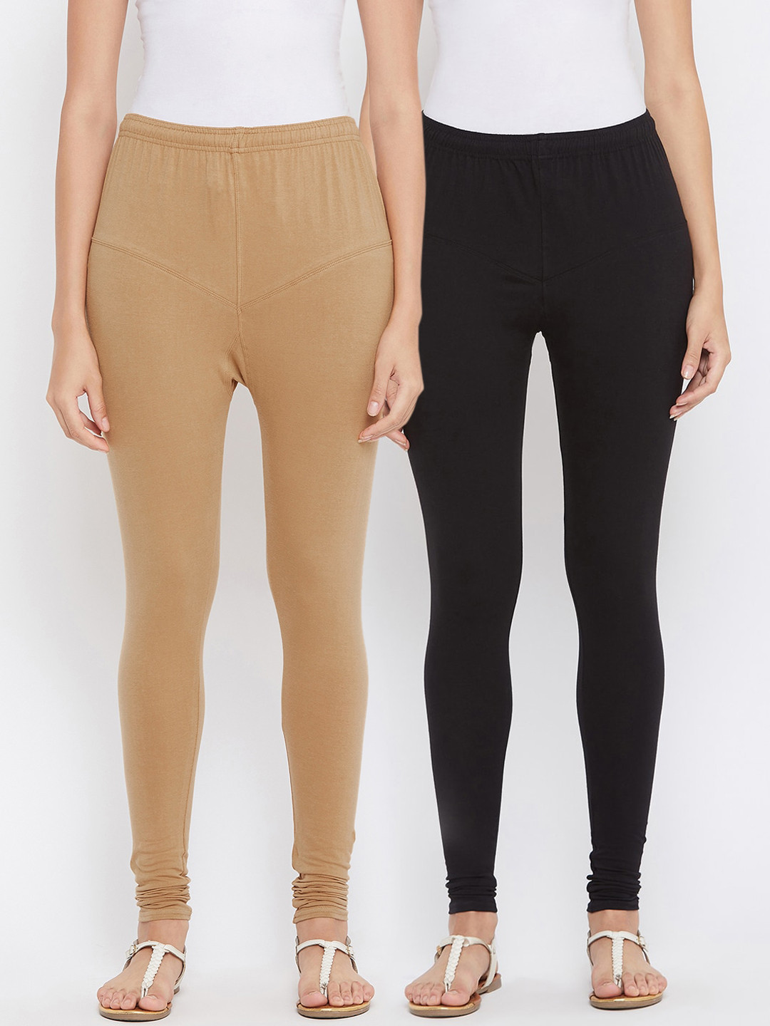 

Tulsattva Women Pack Of 2 Solid Churidar-Length Leggings, Black