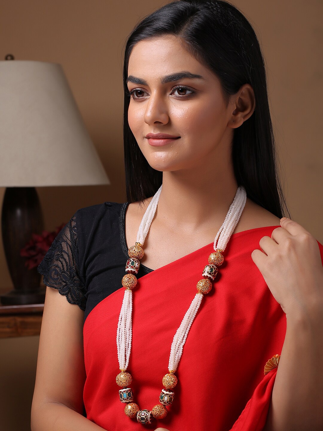 

Shoshaa Gold-Toned White Ethnic Onyx Statement Necklace