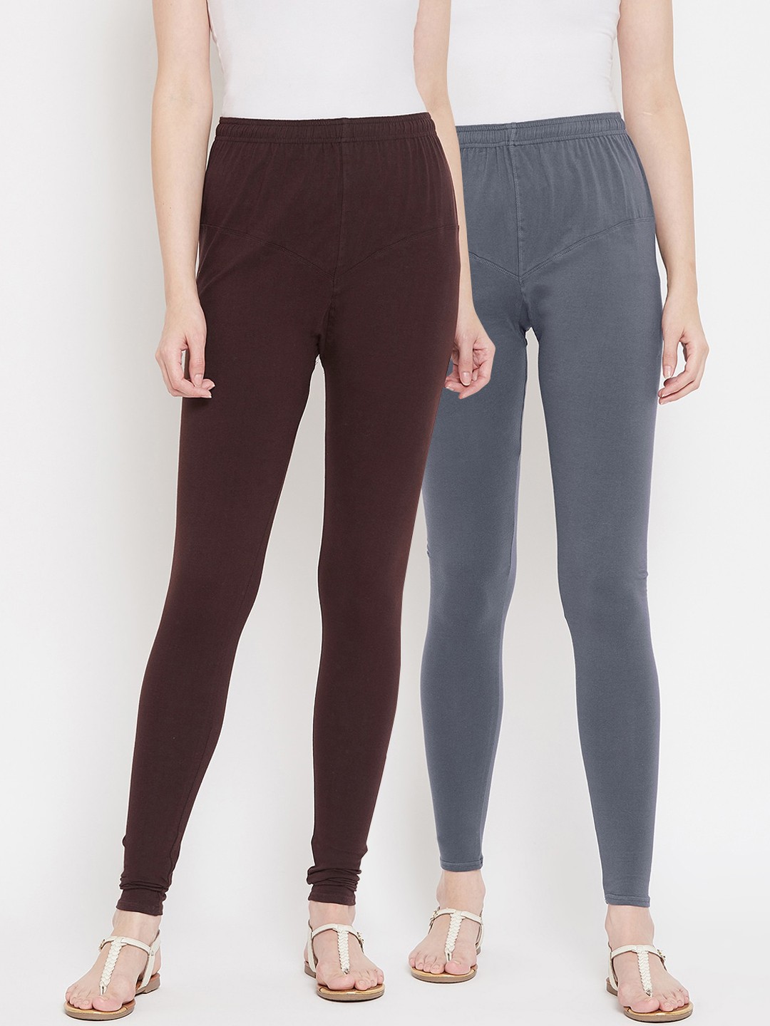 

Tulsattva Women Pack Of 2 Solid Leggings, Coffee brown