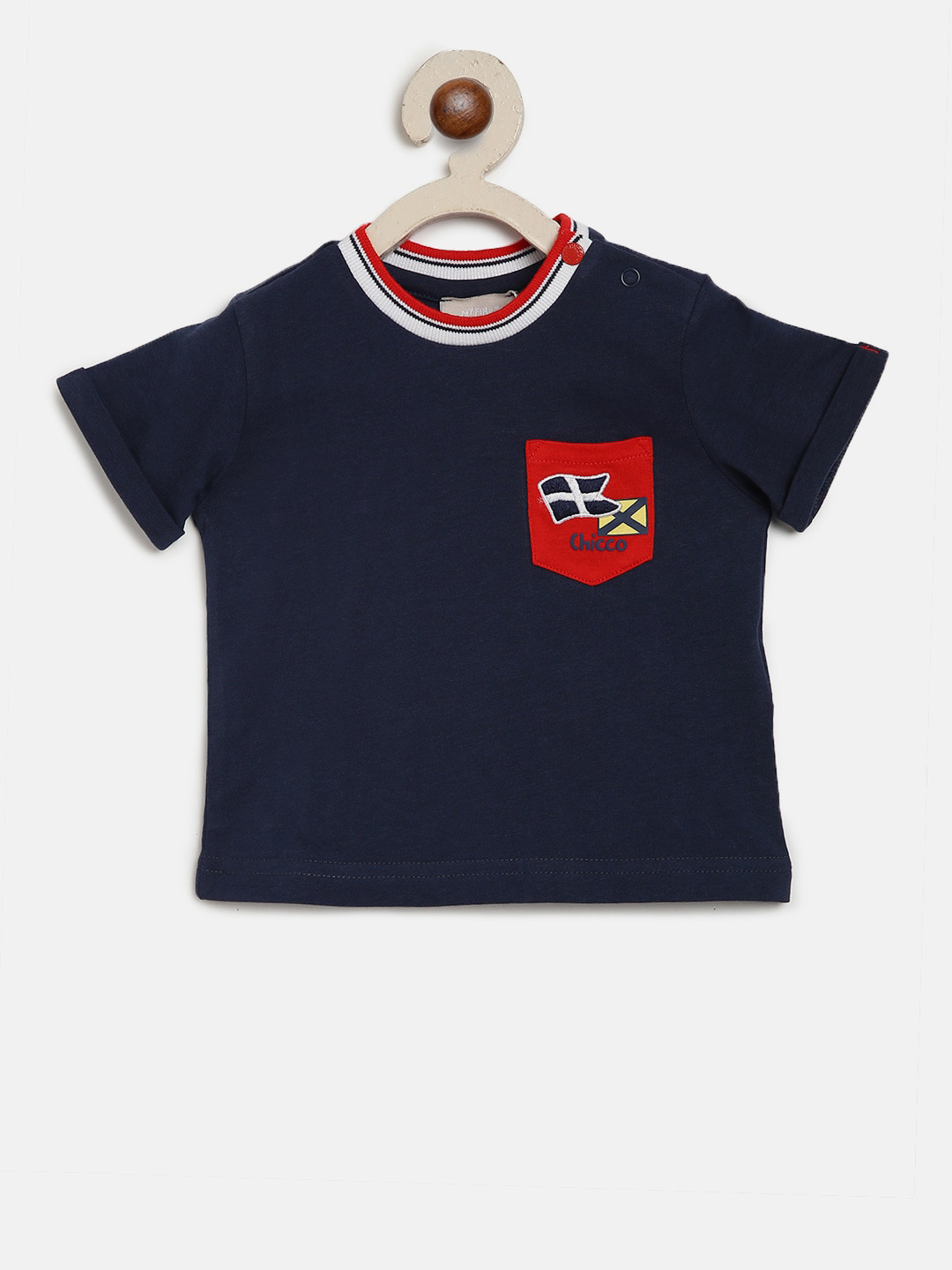 

Chicco Infant Boys Navy Blue & Red Solid Round Neck T-shirt