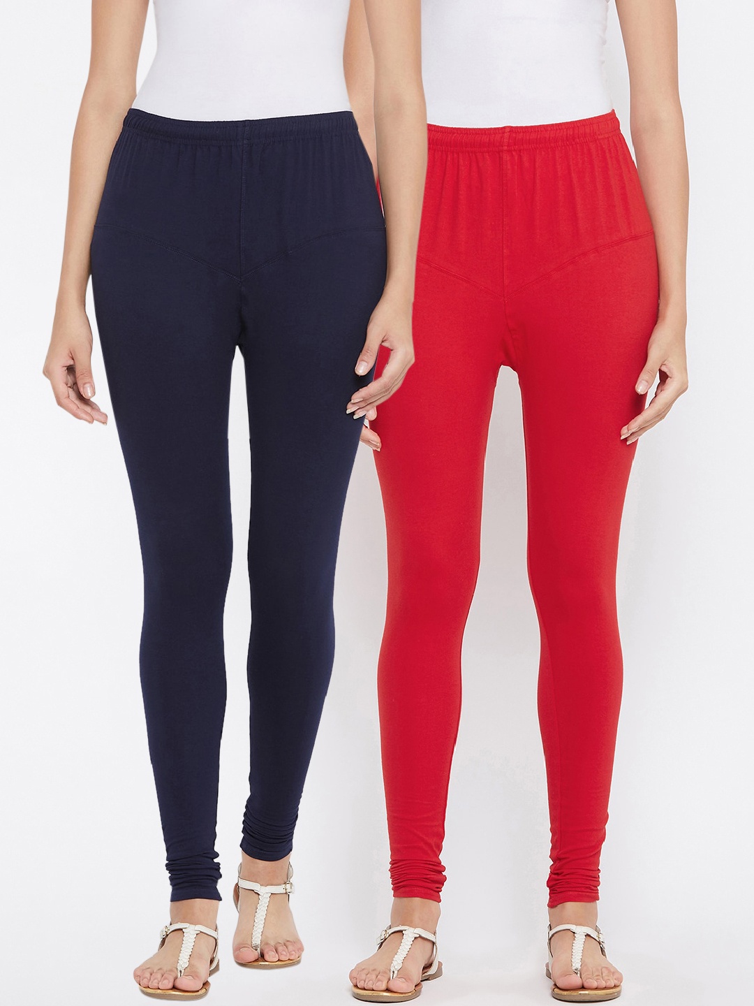 

Tulsattva Women Pack Of 2 Solid Churidar-Length Leggings, Navy blue