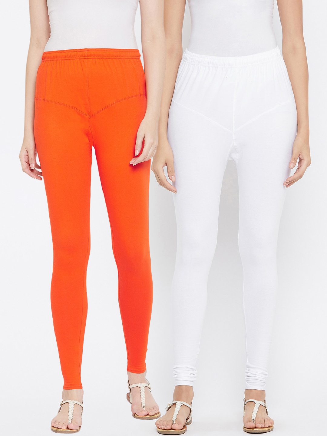 

Tulsattva Women Pack Of 2 Solid Leggings, Orange