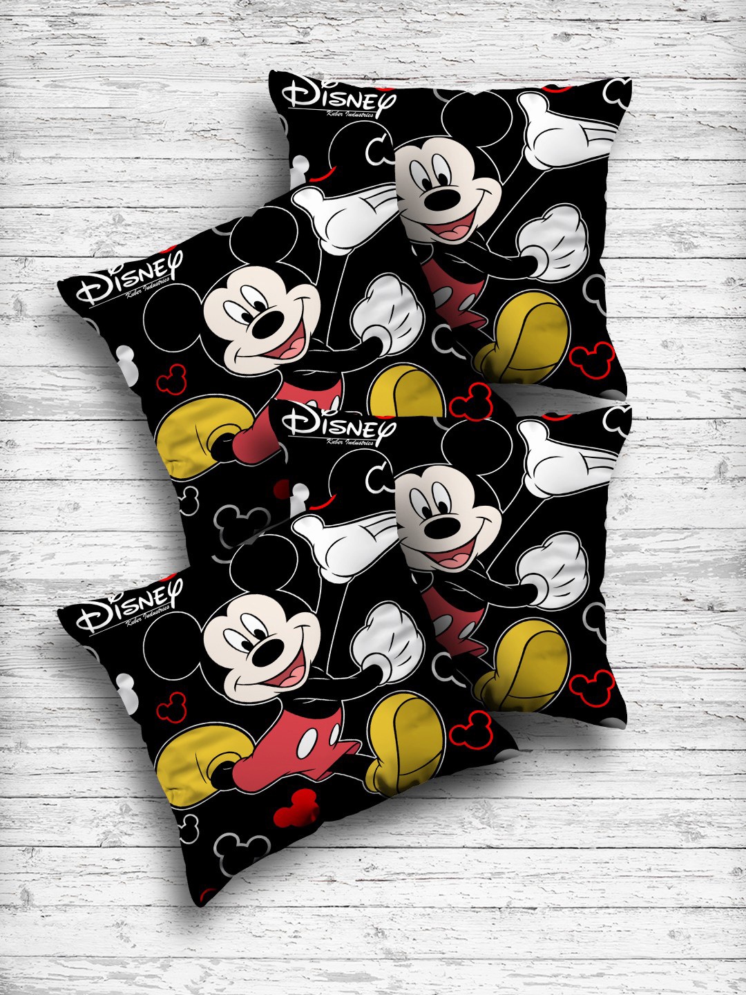 

Kuber Industries Black Set of 4 Mickey Mouse Printed Square Cushion Covers