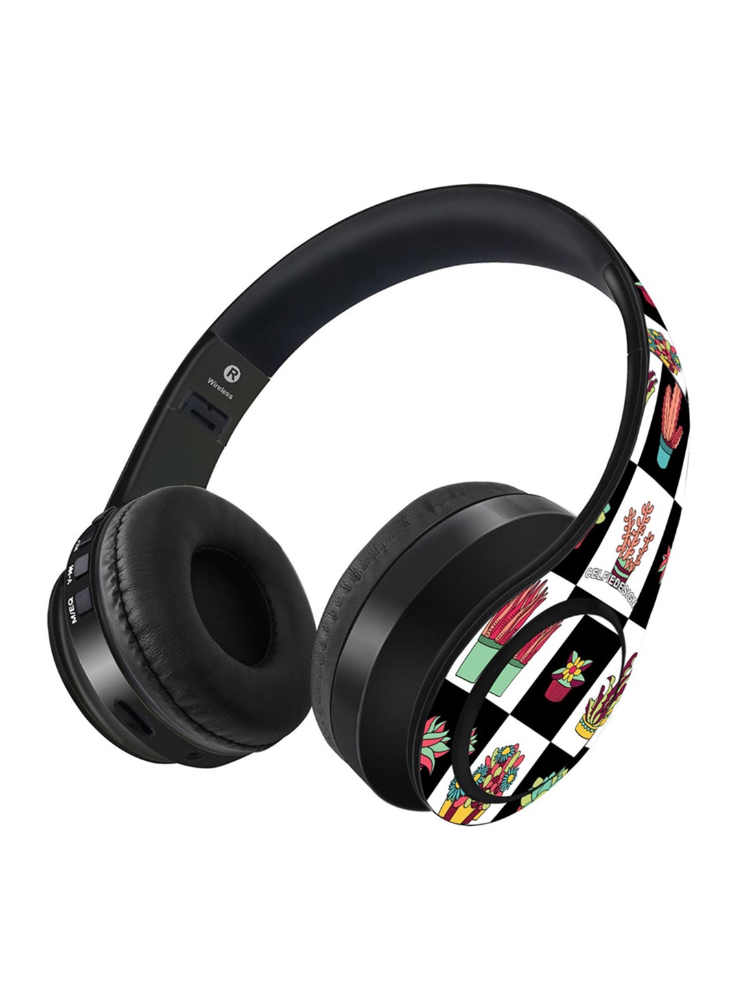 

CelfieDesign Black & Red Cacti Printed Wireless Bluetooth On Ear Headphones With Mic