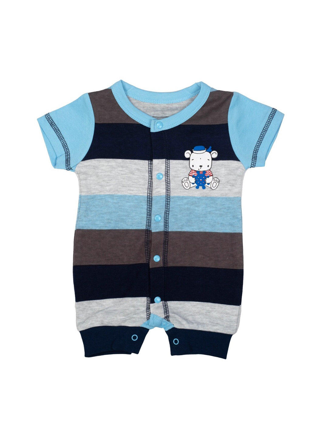 

MeeMee Newborn Boys Grey Melange & Blue Striped Half Romper