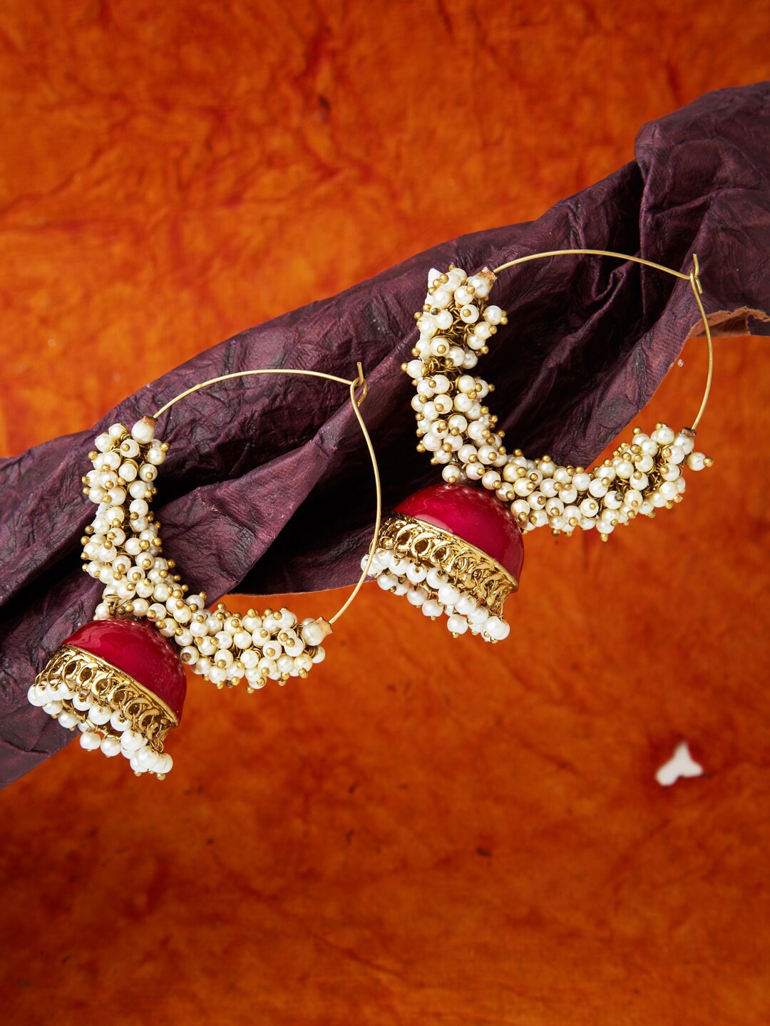 

Fida Gold-Toned & Pink Dome Shaped Hoop Earrings