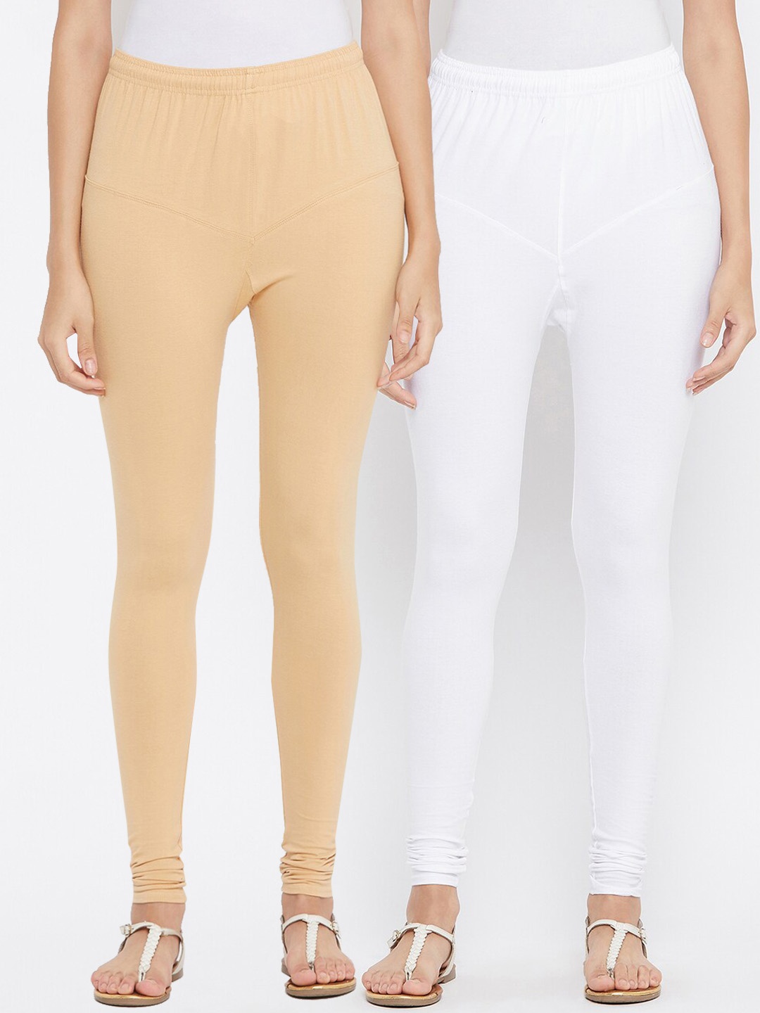

Tulsattva Women Pack Of 2 Solid Churidar-Length Leggings, Beige