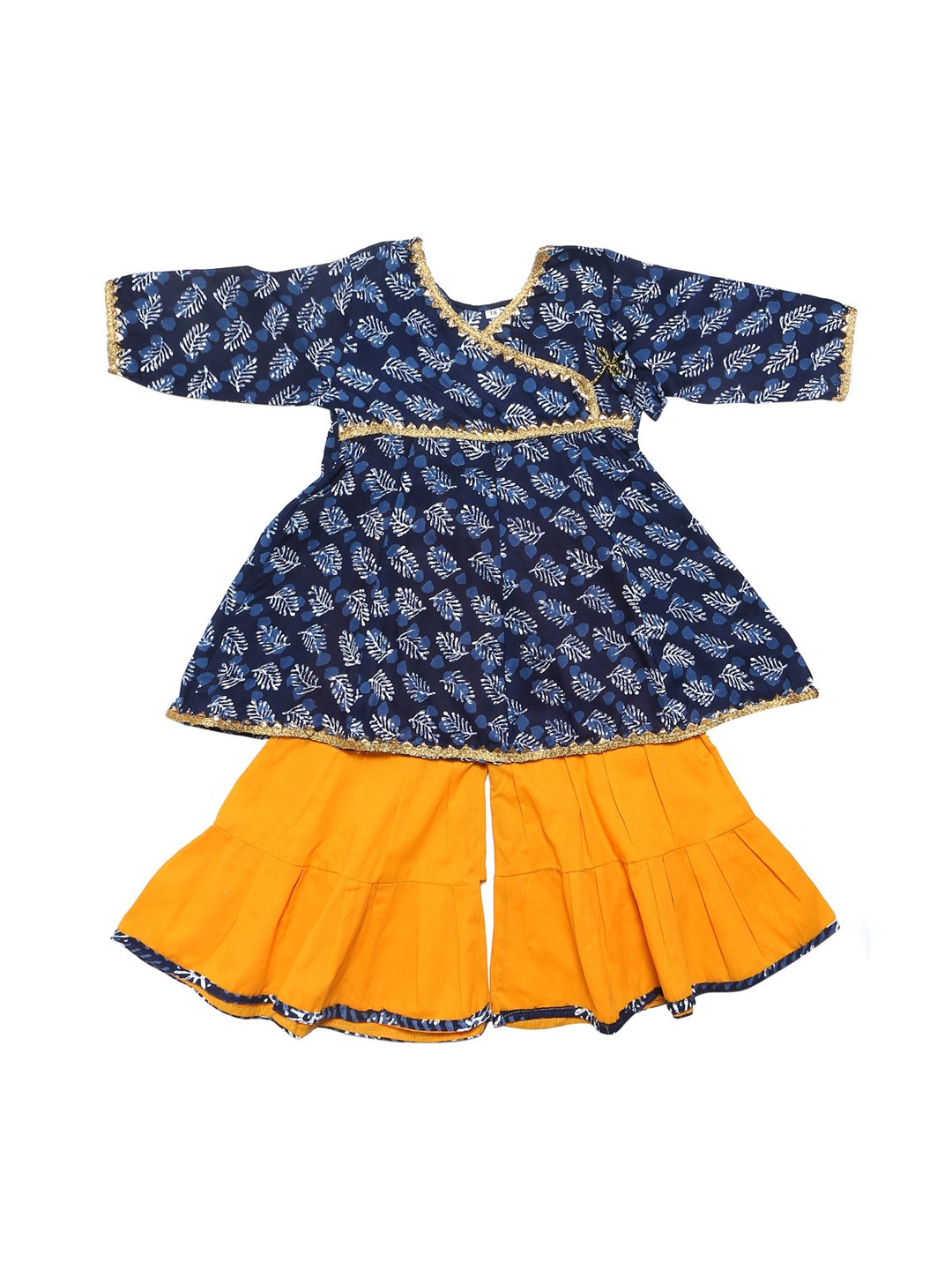 

Chipbeys Girls Blue & Yellow Printed Kurta with Sharara