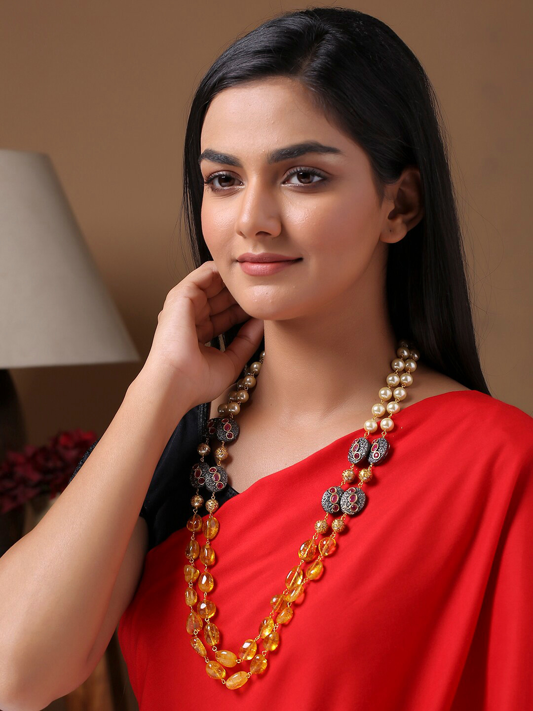 

Shoshaa Mustard Yellow & Gold-Plated Layered Necklace