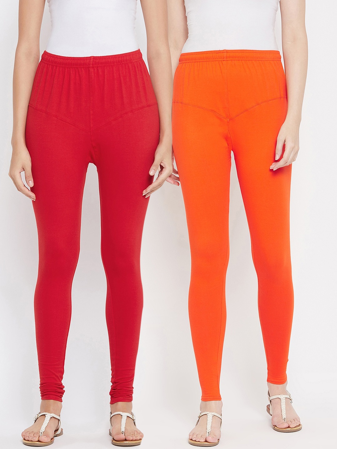 Tulsattva Women Pack Of 2 Solid Leggings, Orange