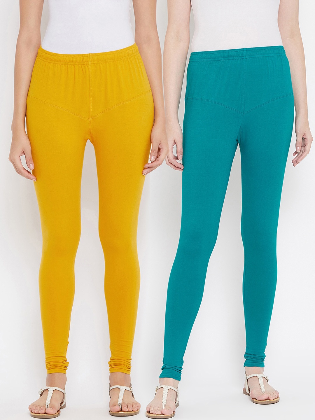 

Tulsattva Women Pack Of 2 Solid Churidar-Length Leggings, Teal