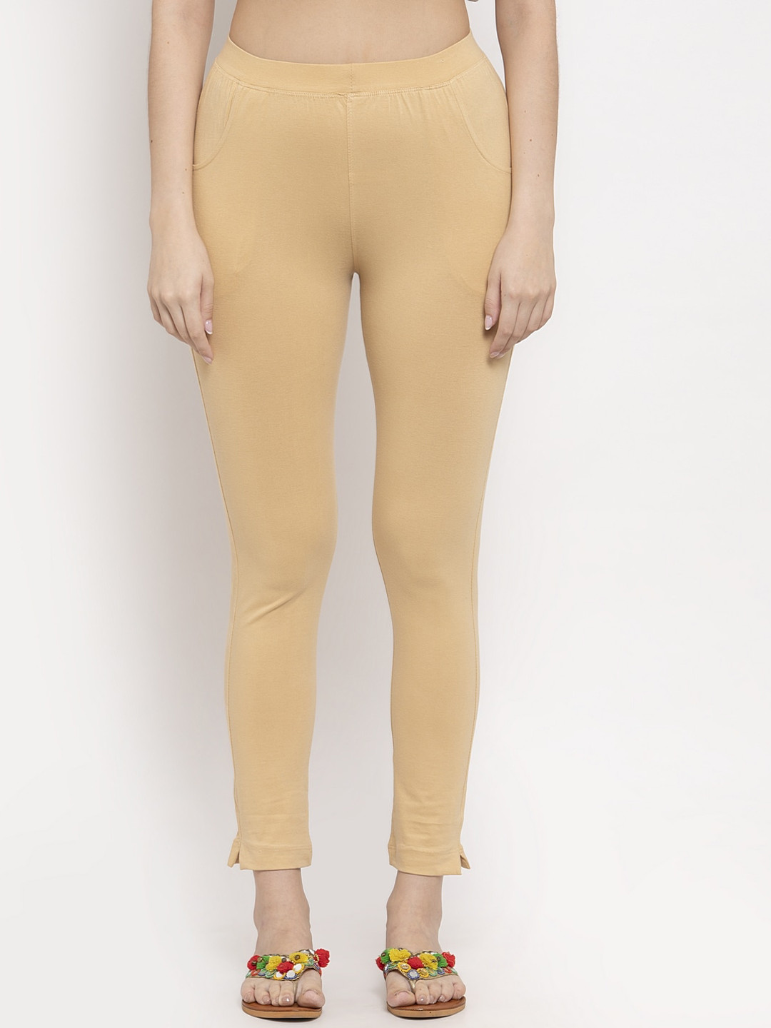 

TAG 7 Women Beige Solid Ankle-Length Leggings