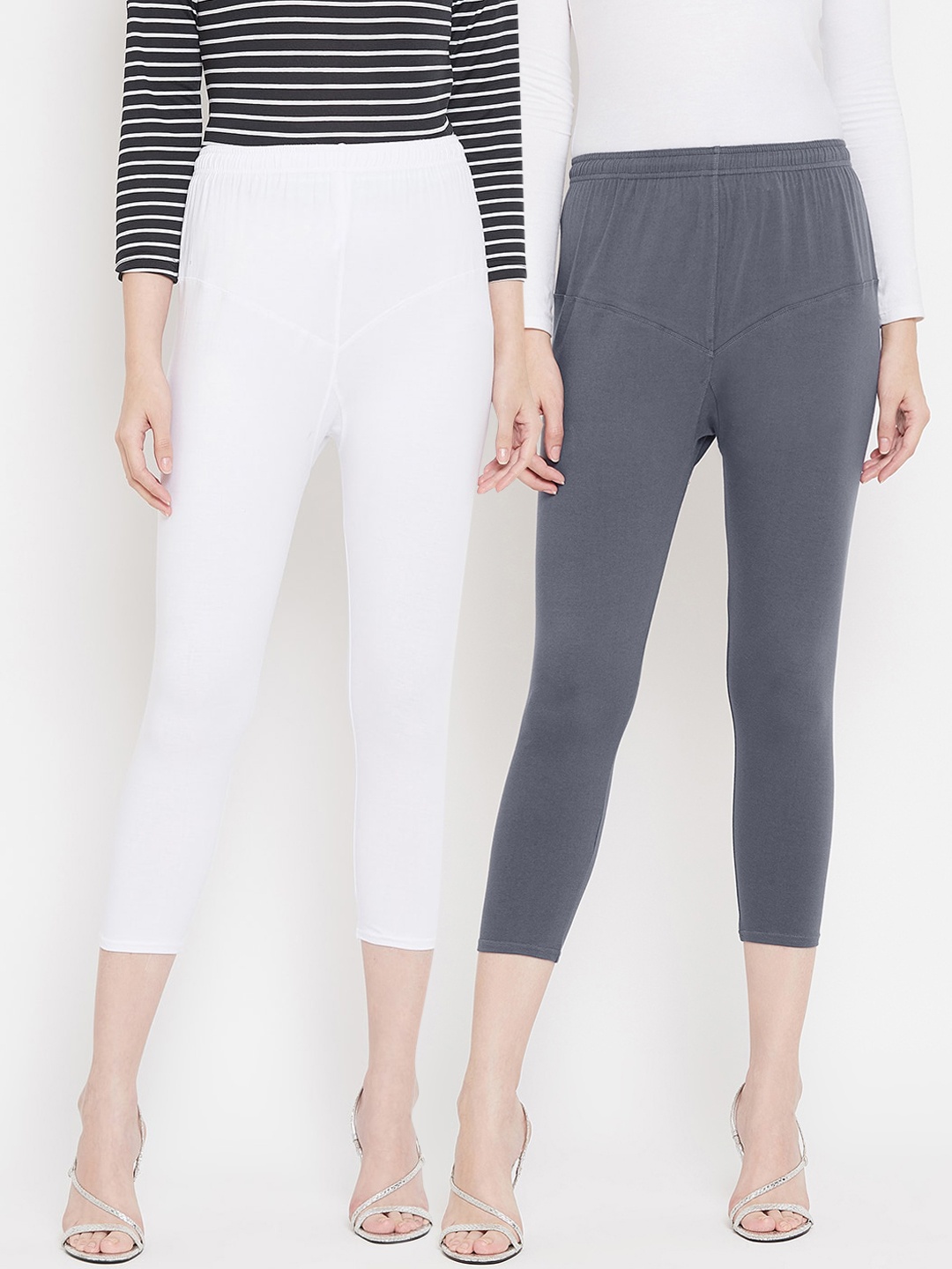 

Tulsattva Women Pack Of 2 Solid Three-Fourth Length Leggings, Grey