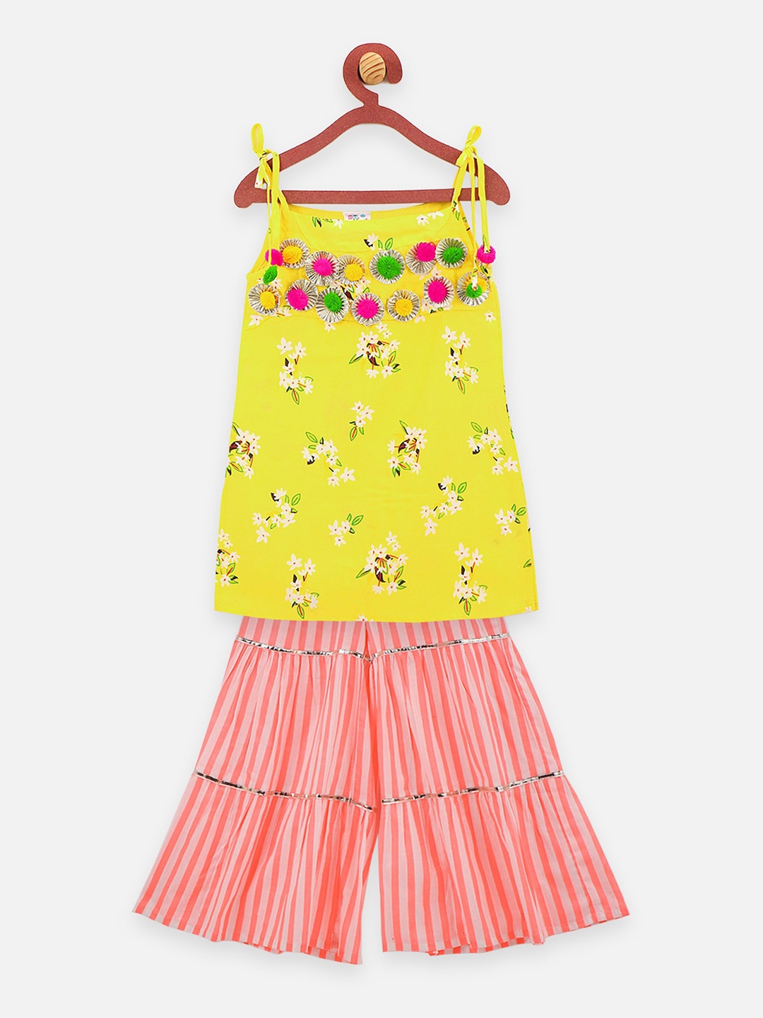 

LilPicks Girls Yellow & Orange Printed Kurta with Sharara