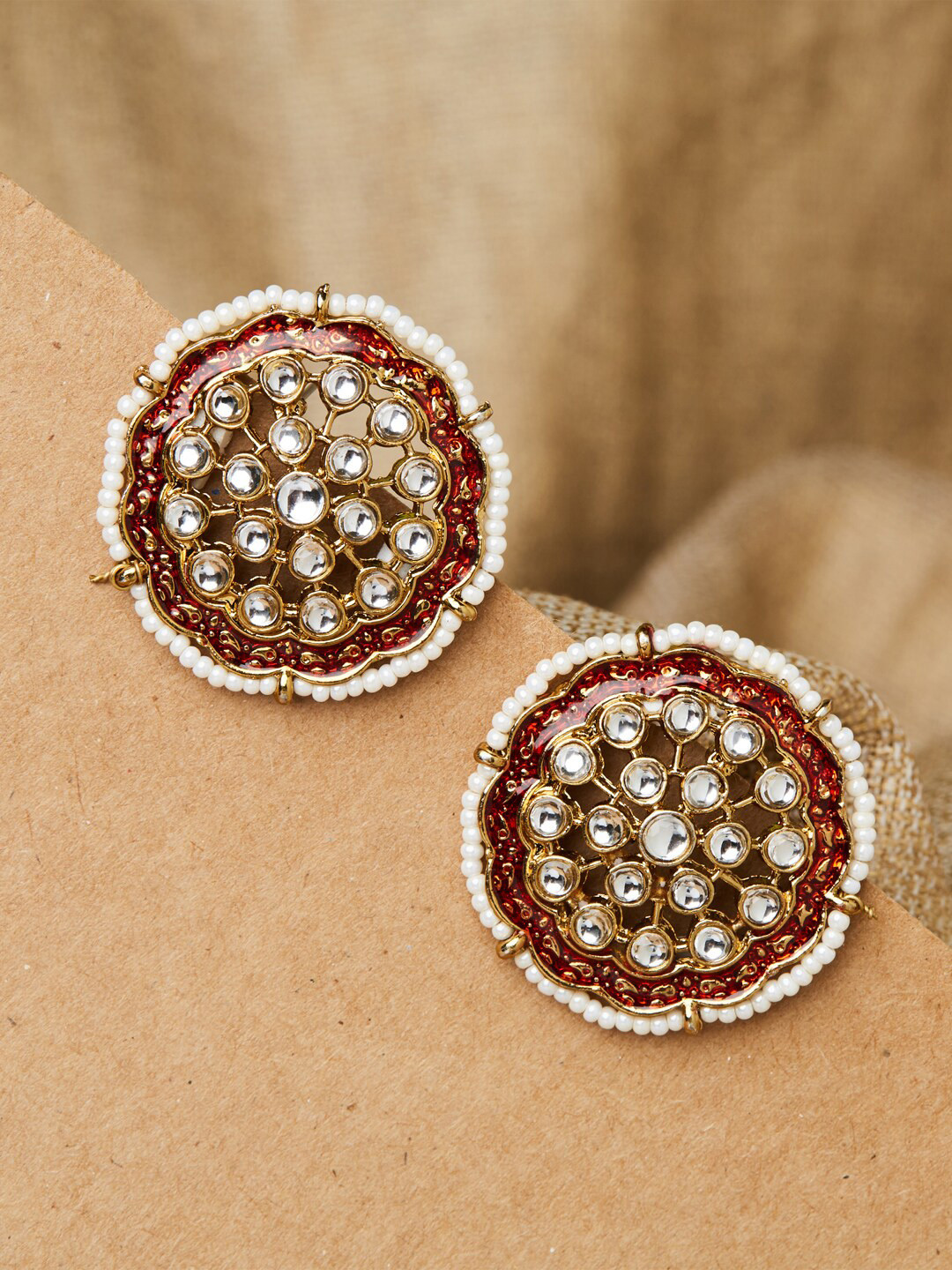 

Fida Gold-Plated & Maroon Kundan Embellished Circular Studs