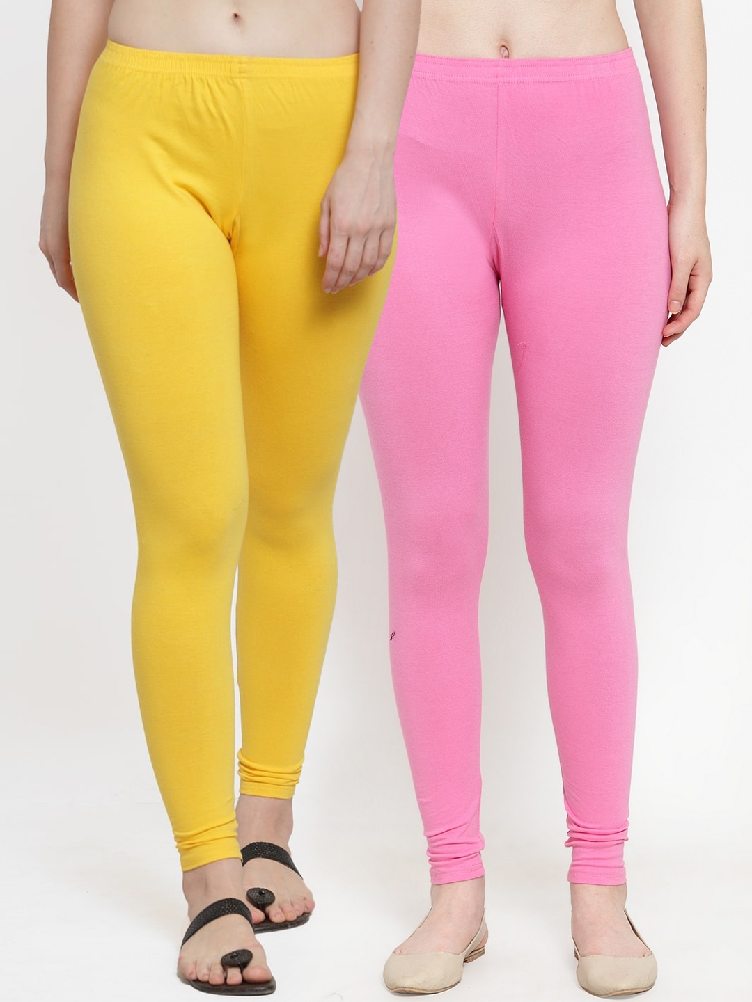 

GRACIT Women Pack Of 2 Solid Churidar-Length Leggings, Yellow