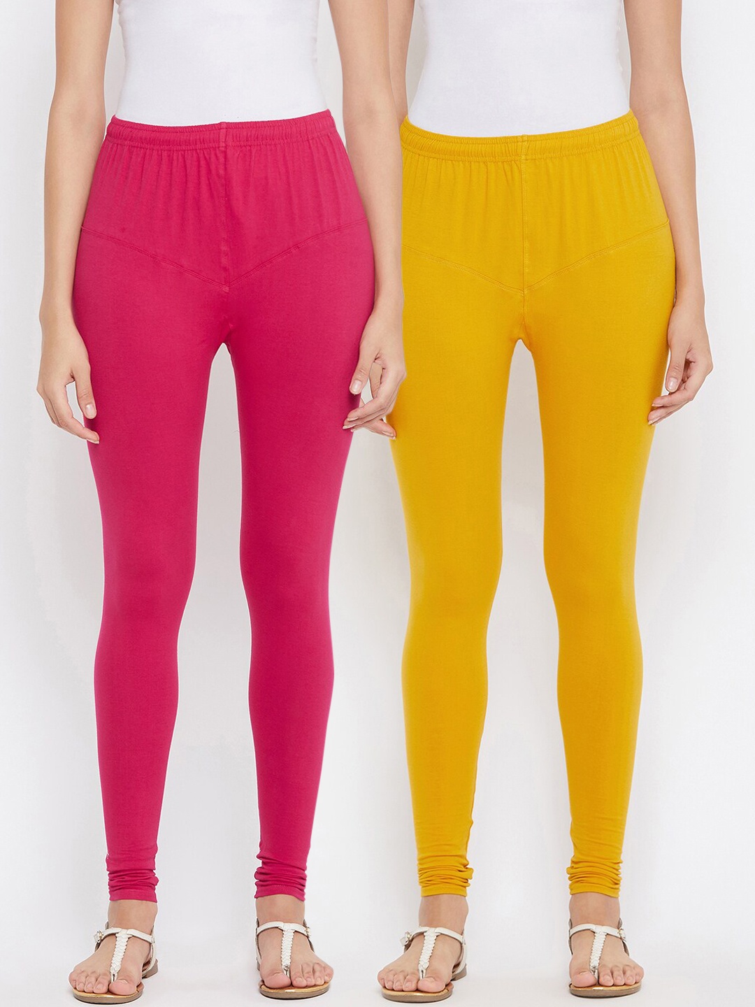 

Tulsattva Women Pack Of 2 Solid Churidar-Length Leggings, Fuchsia