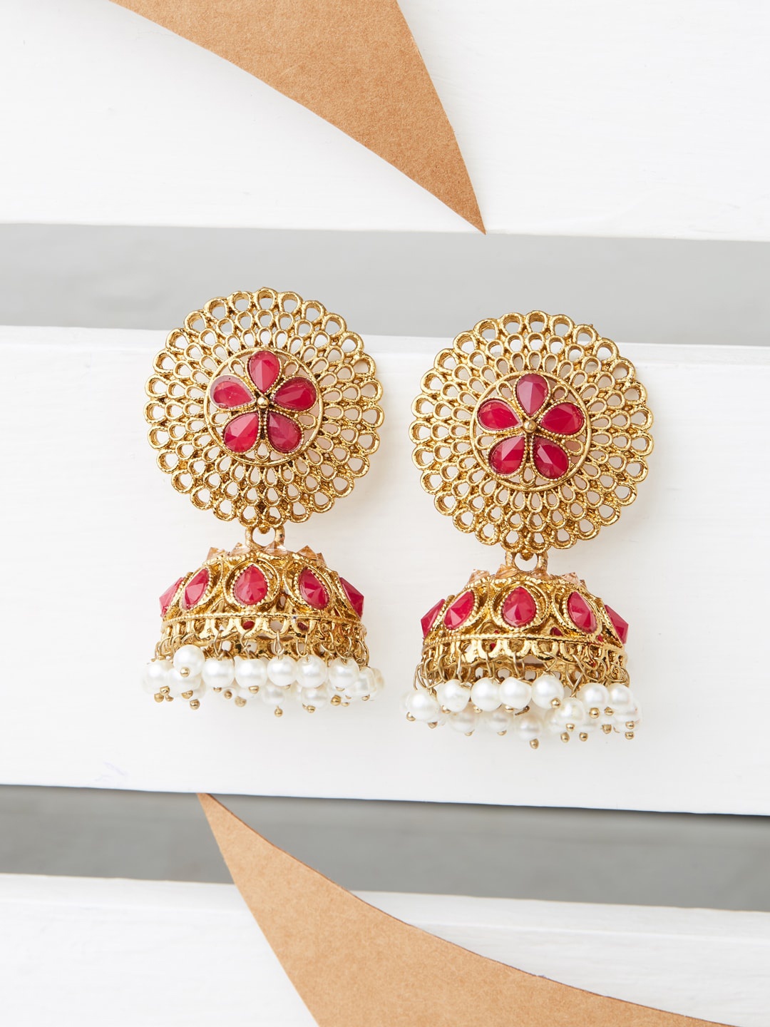 

Fida Gold-Toned & Fuchsia Dome Shaped Jhumkas