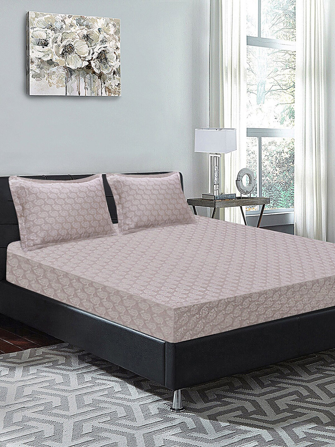 

Good Homes by Home Candy Taupe Ethnic Motifs 210 TC Cotton 1 King Bedsheet with 2 Pillow Covers