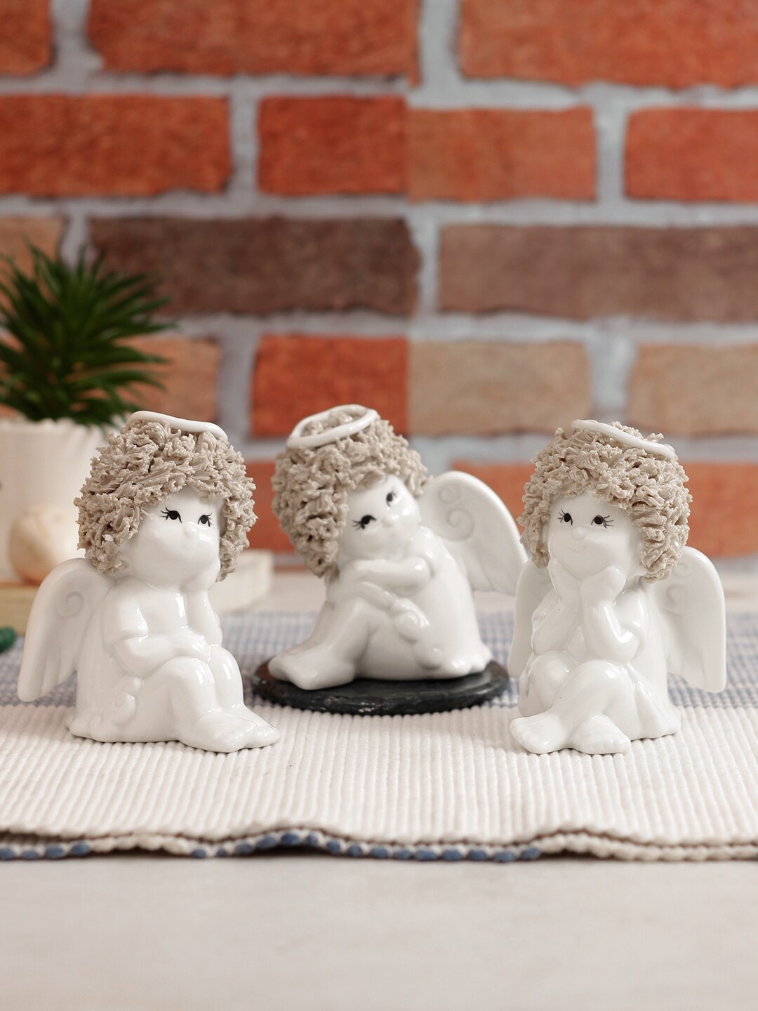 

TAYHAA Set Of 3 White & Beige Ceramic Angels Showpieces