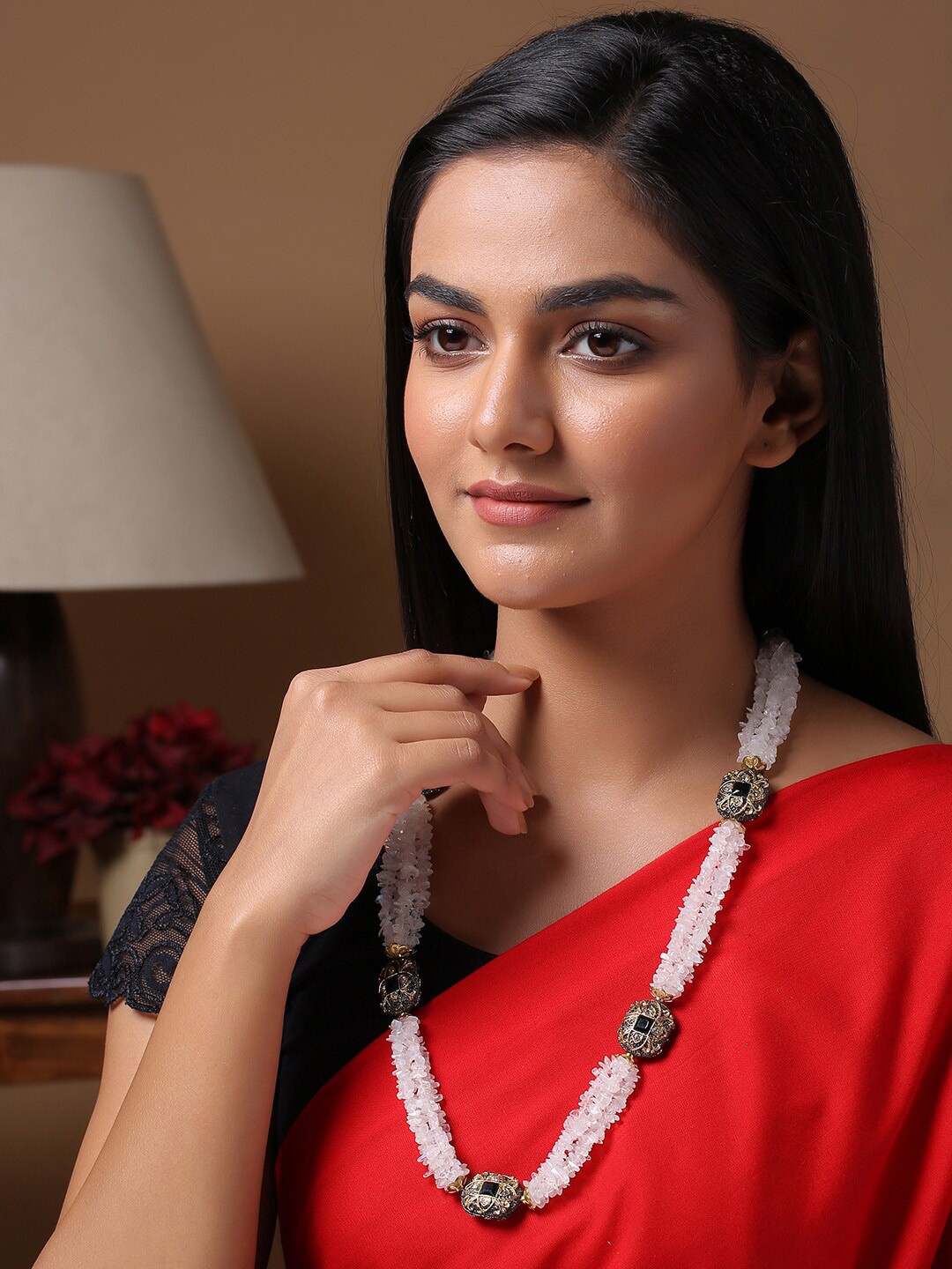 

Shoshaa White & Gold-Plated Oxidised Necklace